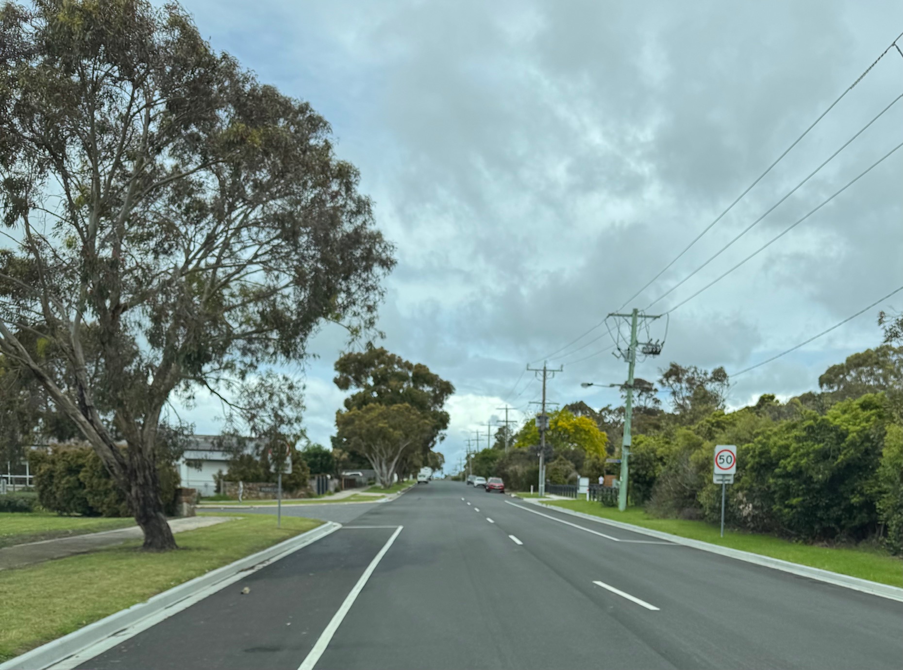 Cuttriss Street - wide road with two-way traffic, parking and pathway